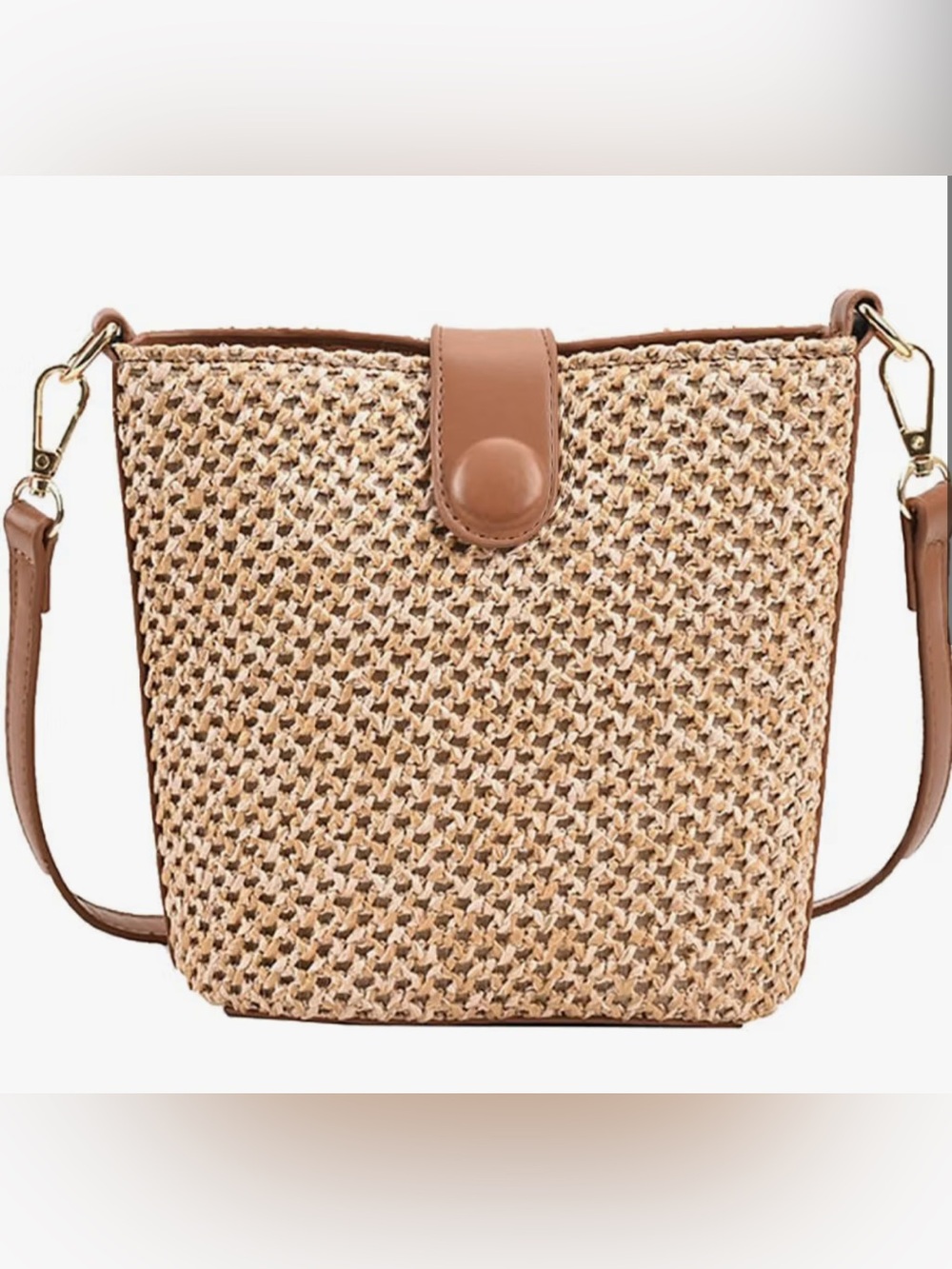 Woven Straw Crossbody Bag in Tan